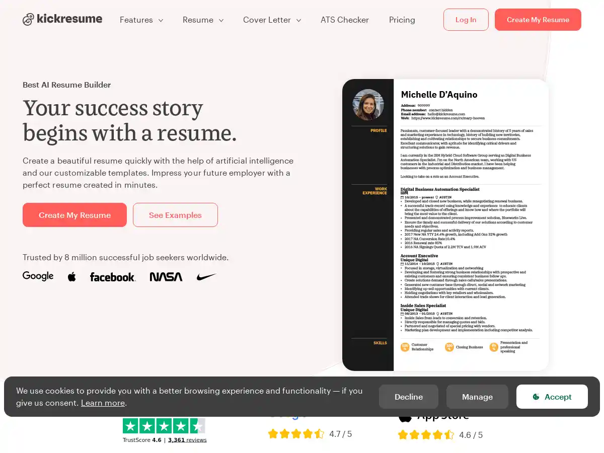 Kickresume screenshot