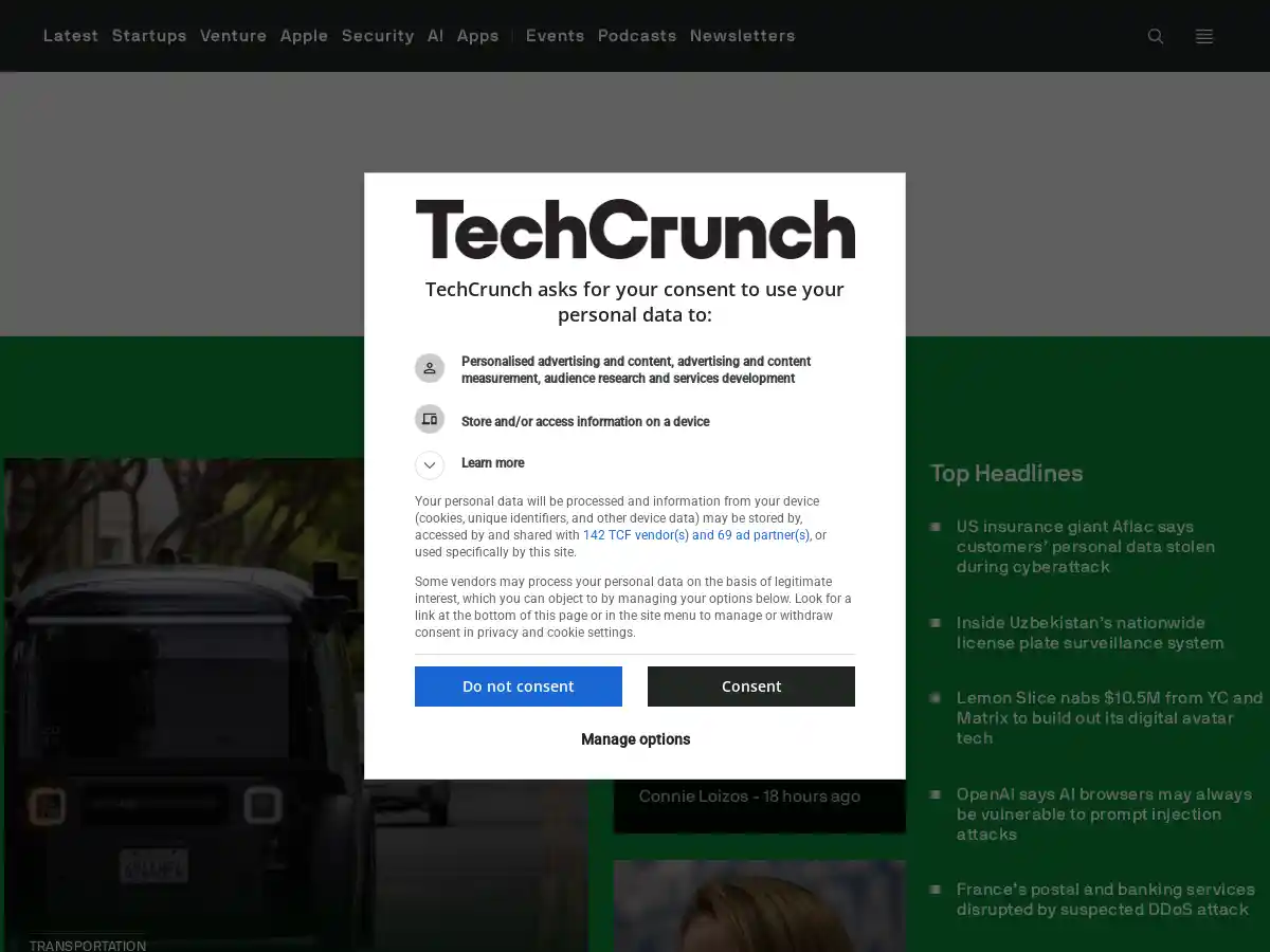 TechCrunch screenshot