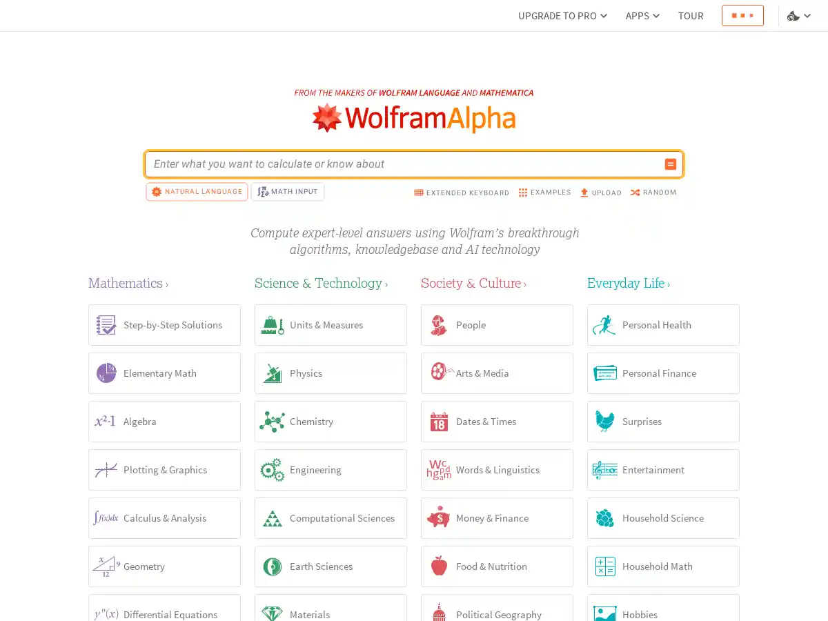 Wolfram Alpha screenshot