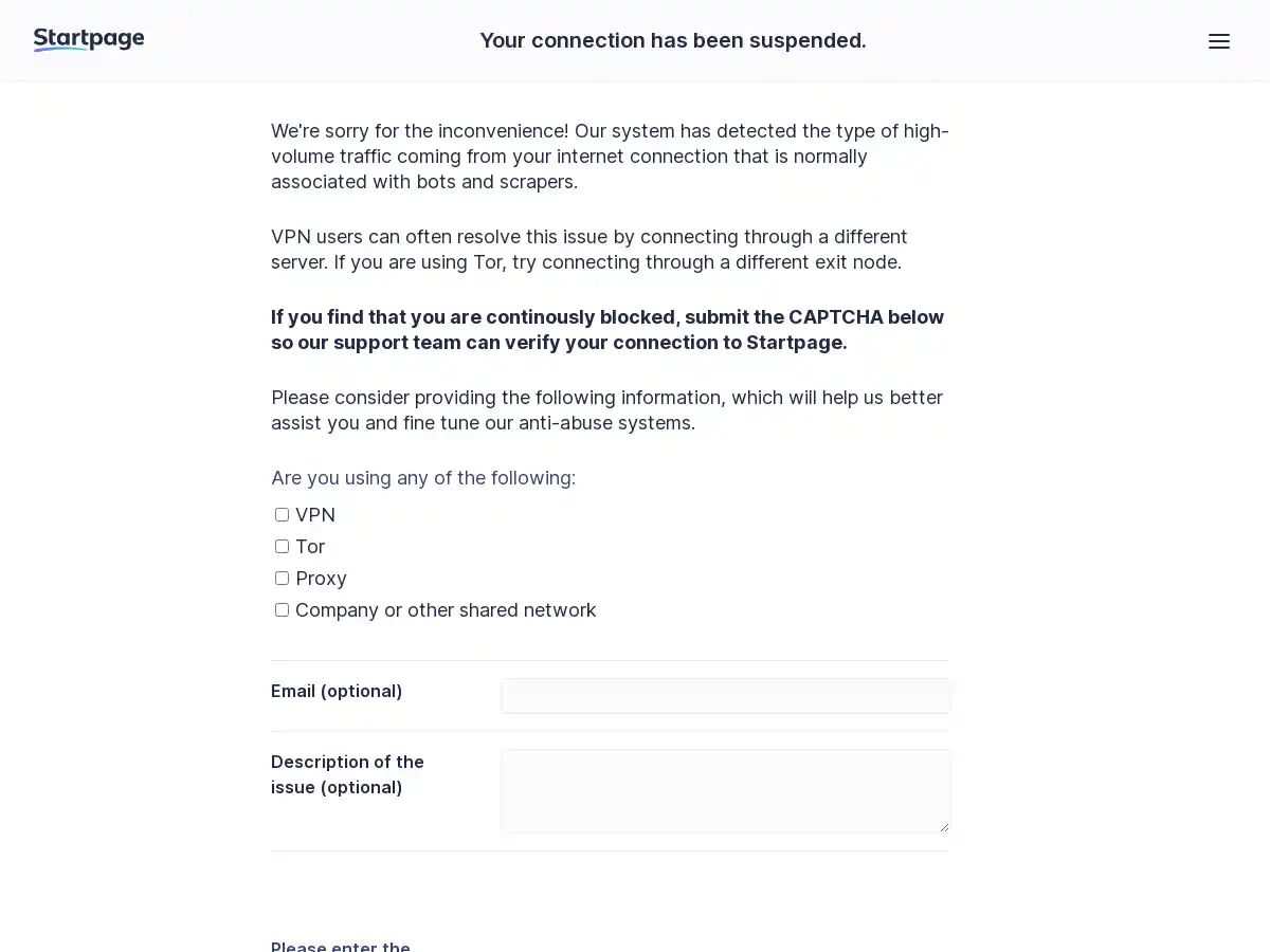Startpage screenshot