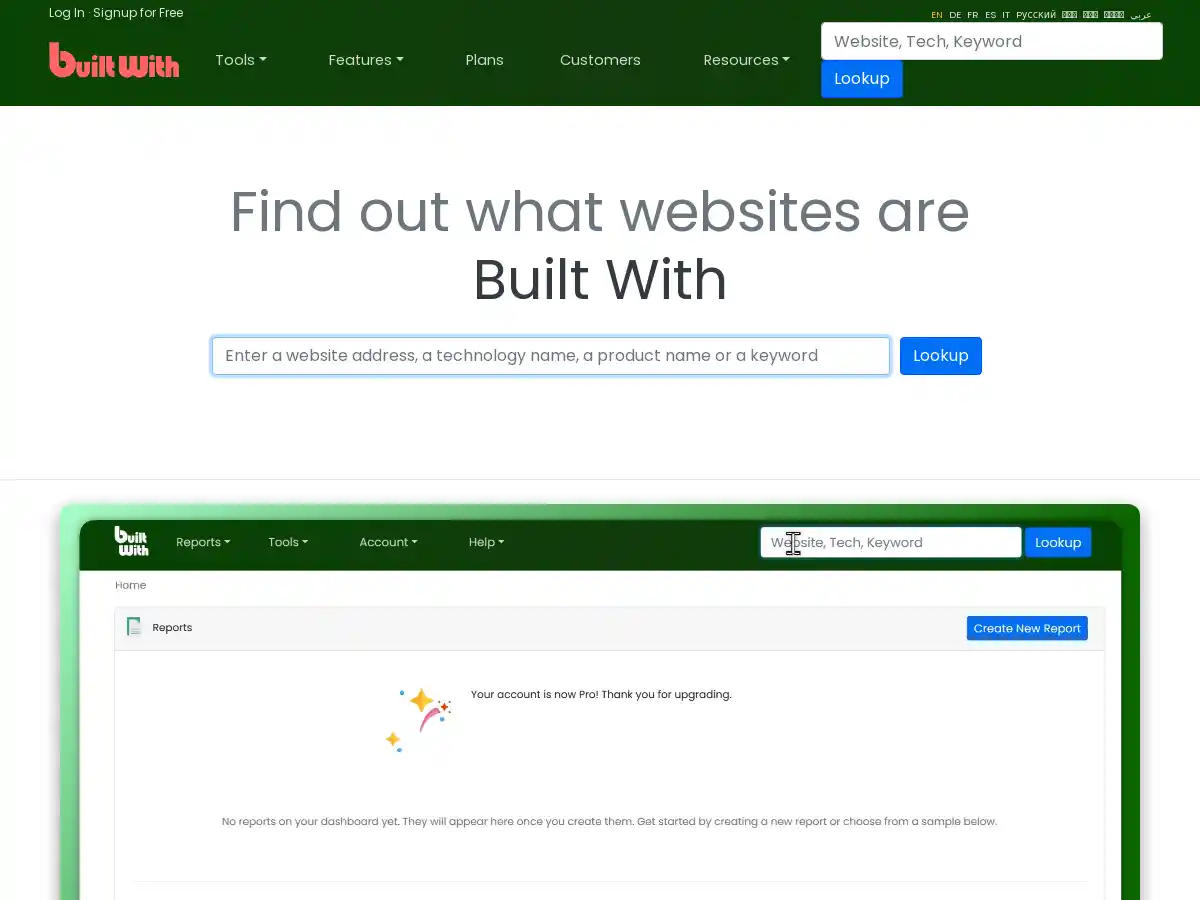 BuiltWith screenshot