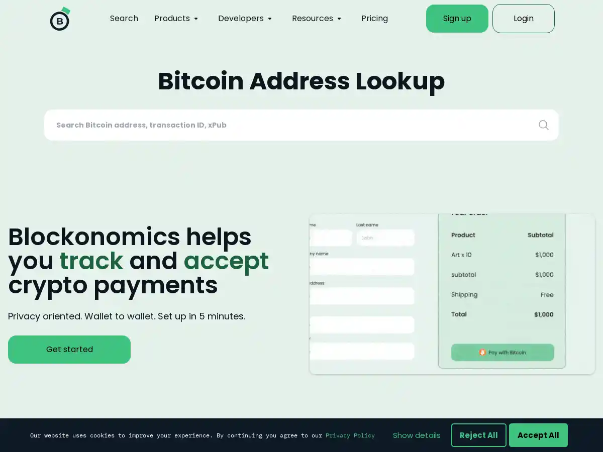 Blockonomics screenshot