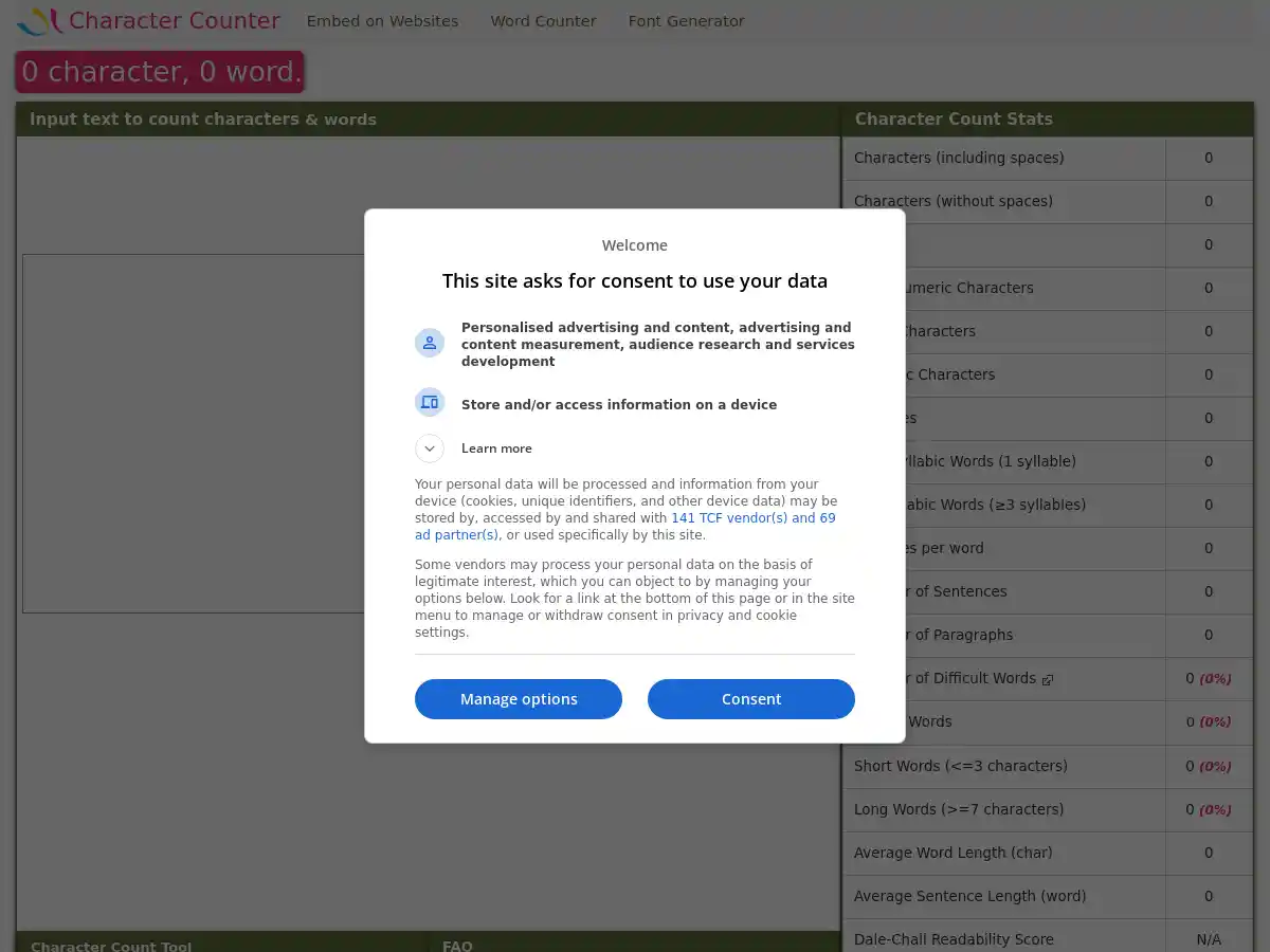 Character Count Tool screenshot